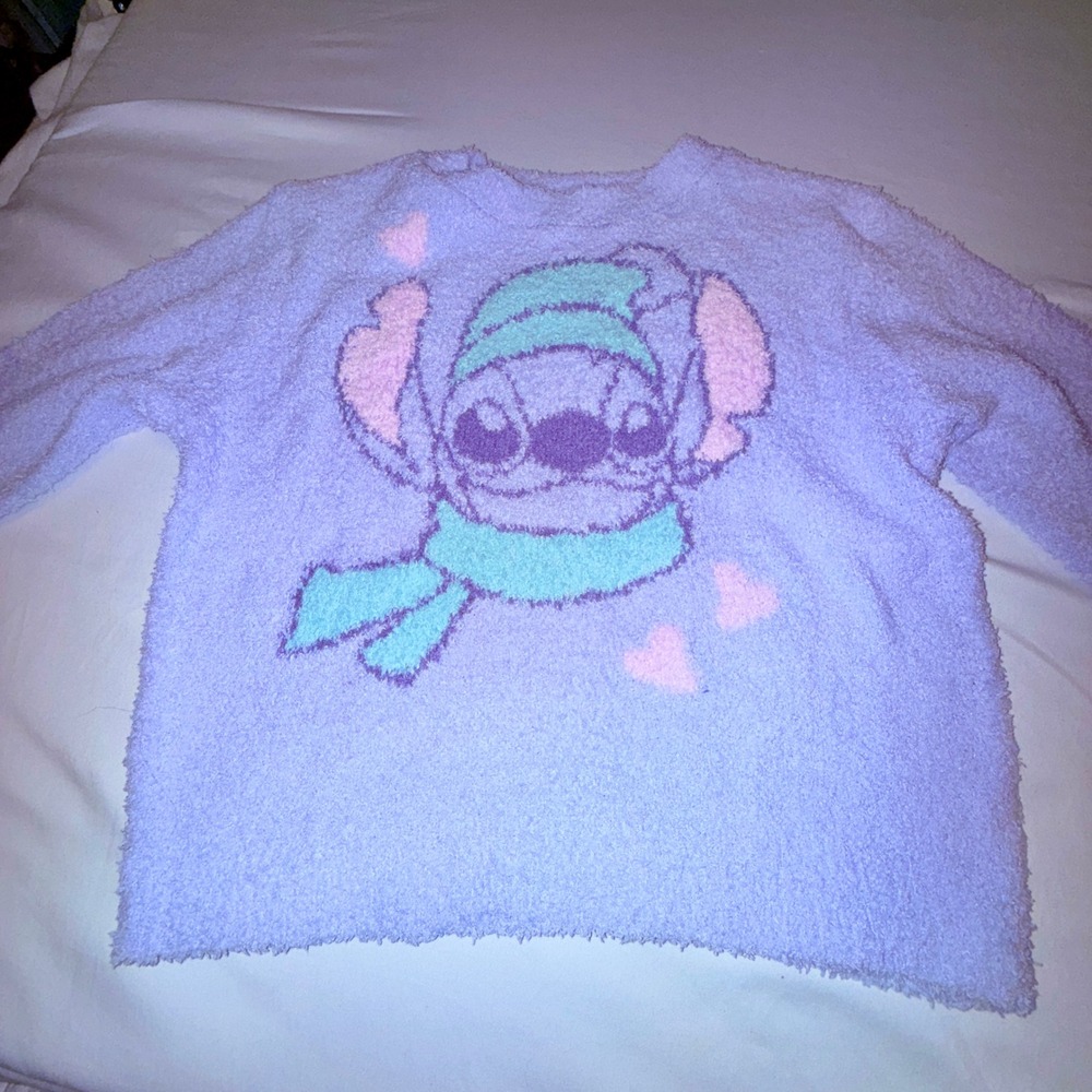 Disney Stitch Sweater Kids S 8 Purple NEW Fuzzy Eyelash Knit Mad Engine Pullover - Picture 2 of 8